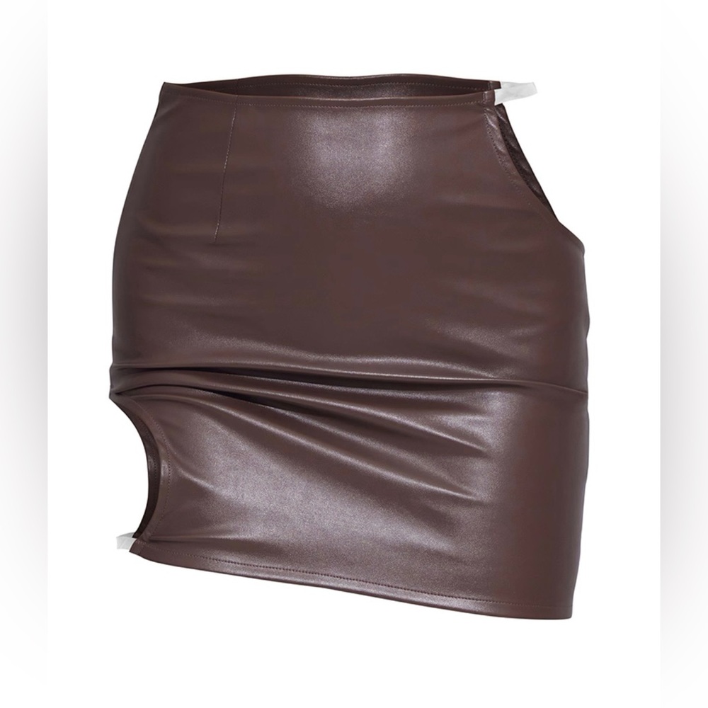 Cut-out Brown Faux Leather Mini Skirt - Picture 7 of 7
